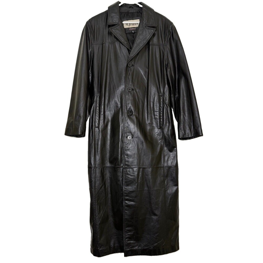 Vintage M Julian Wilsons Leather Mens Small Black Full Length Trench Coat 51”